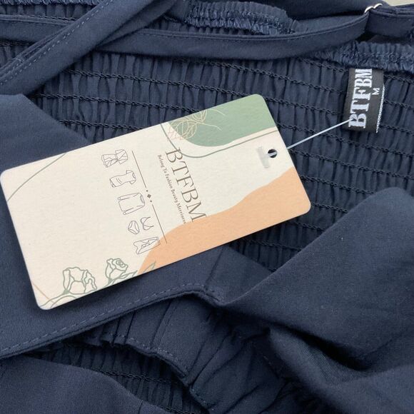 NEW BTFBM Summer Boho V-Neck cut out midi-Max dress Women’s M Black smocked back - Picture 5 of 10